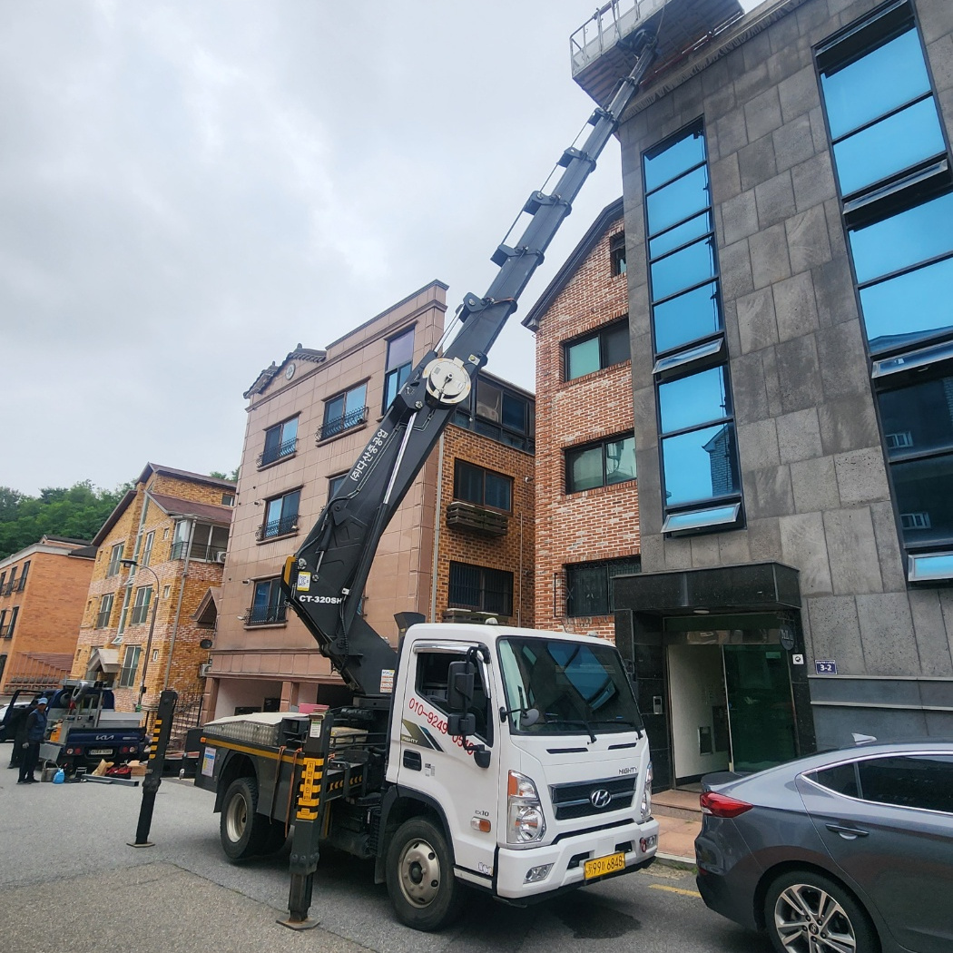 과천 막계동 자재 양중 스카이차 작업